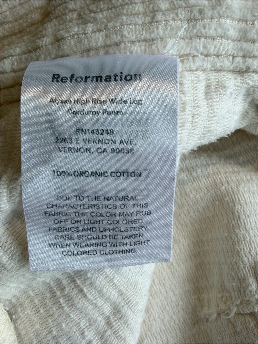 Reformation Cream Wide Leg Corduroy Pants - Picture 5 of 5